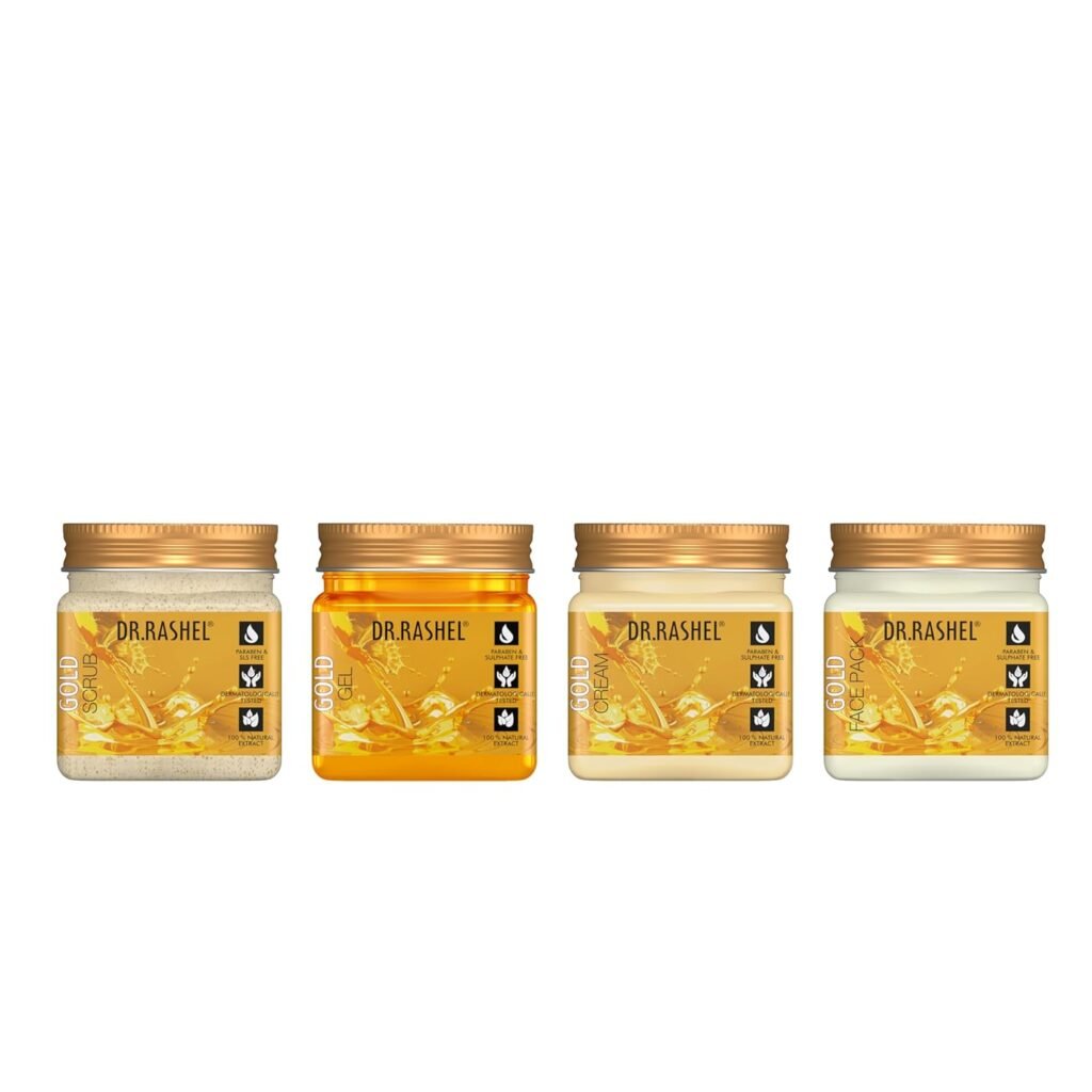 Dr. Rashel Gold Skincare Set, Face and Body Spa Kit with Scrub, Gel, Face Pack and Cream, 4 Pieces